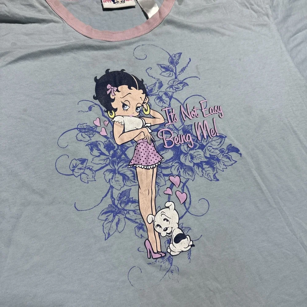 Vintage 2007 Betty Boop Pajama Top Women's SZ XL Blue Short Sleeve Graphic Y2K